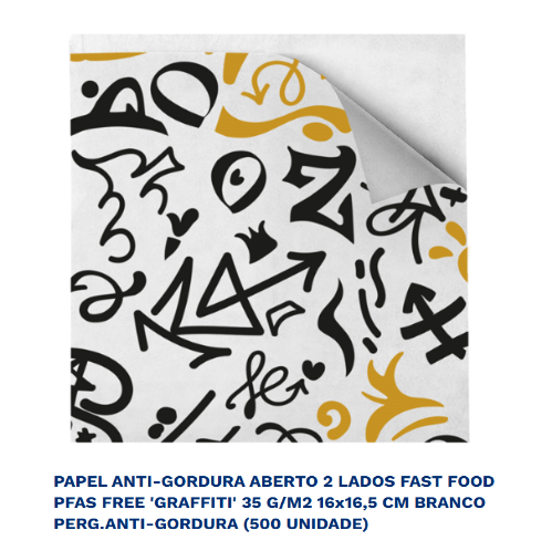 Papel Anti-Gordura Aberto 2 Lados 16X16,5Cm Graffiti 500 Und