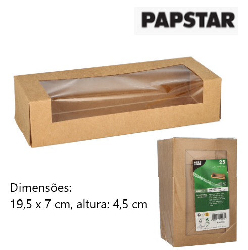 25 Caixas Para Sushi C/Janela 19,5X7X4,5Cm Castanho Papstar 