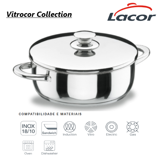 Caçarola C/Tampa 40X15,5Cm 19,5Lts Vitrocor Inox Lacor      