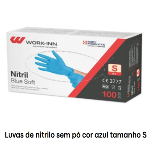 Luva De Nitrilo Sem Pó Talco Blue Soft Azul Medida-S 100 Und