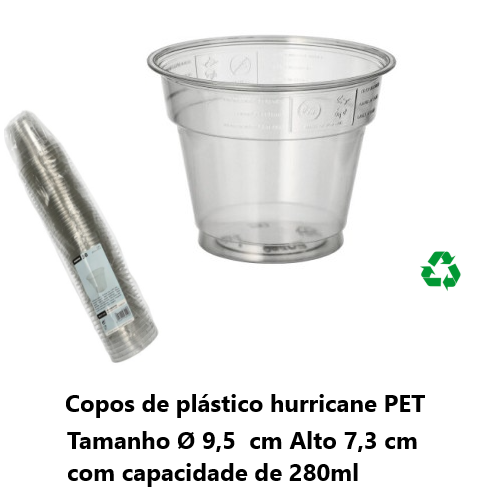50 Copos Hurricane, Pet 0,28 Lt Ø9,5X7,3Cm Transp. Papstar  