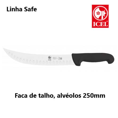 Faca De Talho C/Alveolos 25Cm Cabo Preto Linha Safe Icel    