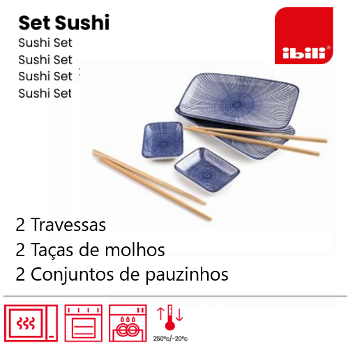 Conjunto Sushi C/2 Travessas+2 Taças+2 Conj Pauzinhos Ibili 