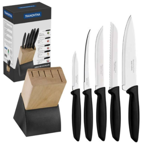 Bloco De Madeira Com 5 Facas Plenos 6 Tramontina            
