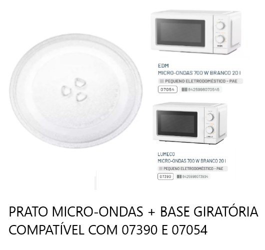 Prato Micro-Ondas+Base Giratória Para 07390 E 07054         