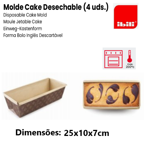 Forma De Papel Forno Descartavél 200ºc 25X10X7Cm 4Und. Ibili