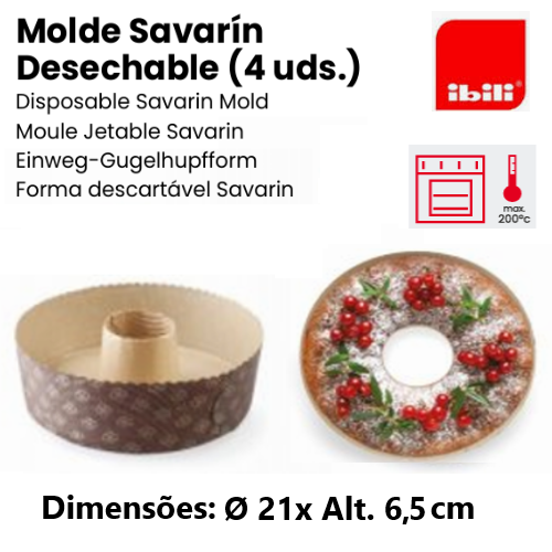 Forma De Papel Forno Savarin 200ºc Ø21X6,5Cm 4Und. Ibili    