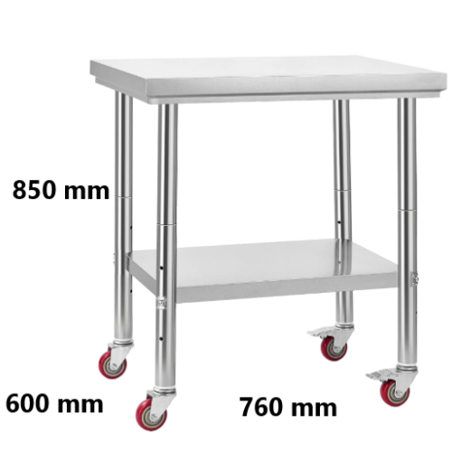 Mesa Aço Inoxidável, 60X76X85Cm, C/4 Rodas 2 C/Travao       