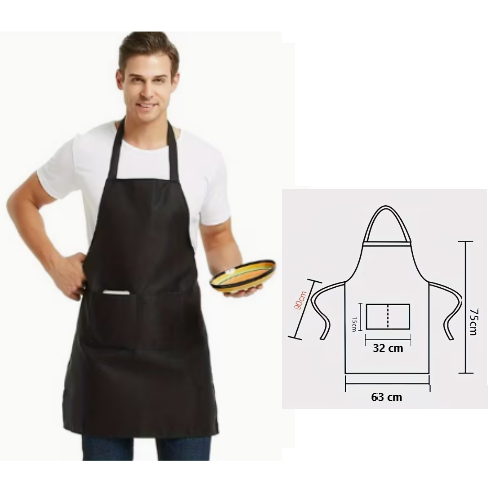 Avental Preto C/Peito E Bolsos 63X75Cm                      