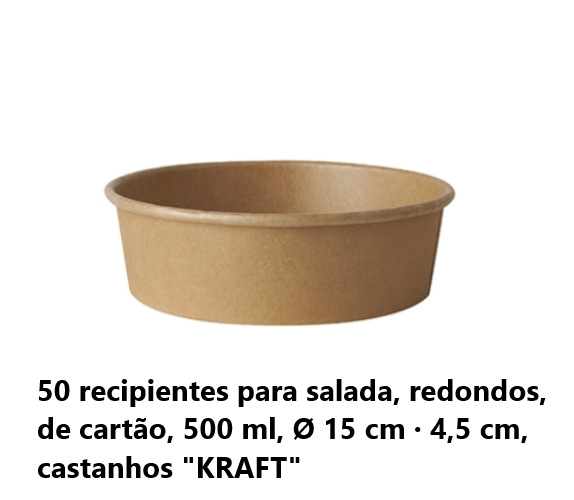 50 Recipientes De Cartão Castanho Kraft 500Ml, Ø15Cm X4,5Cm 