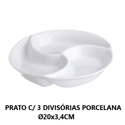Prato C/ 3 Divisórias Porcelana Ø20X3,4Cm                   