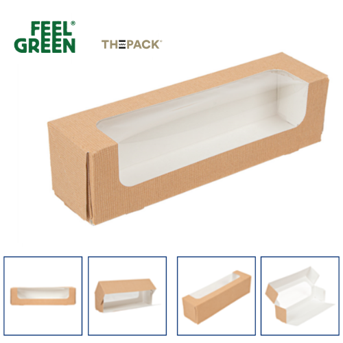 Caixa P/Macarons C/Janela 19X5X5Cm Cartao Natural 50 Unid   