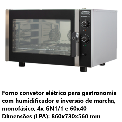 Forno Conv.Elét. Gastron. C/Hum.Gn 411 Ru Mn 4Gn1/1 E 60X40 