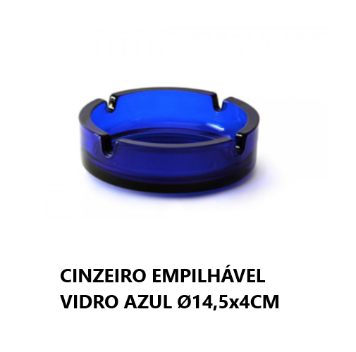 Cinzeiro Empilhável Vidro Azul Ø14,5X4Cm                    
