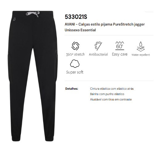 Calças Pijama Jogger Purestretch Preta Avani Unisexo Xs     