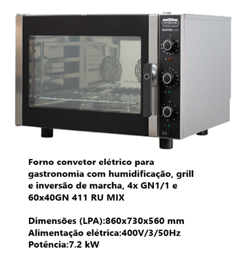Forno Conv.Elét. Gastro C/Humidificação+Grill 4 Gn 1/1-60/40