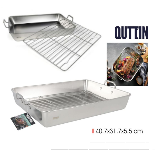 Tabuleiro De Forno Inox C/Grelha 40,7X31,7X5,5Cm Quttin     