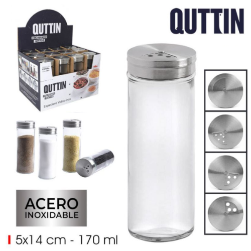 Frasco Para Especiarias Vidro Tampa Inox 5X14Cm 170Ml Quttin