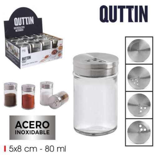 Frasco Para Especiarias Vidro Tampa Inox 5X8Cm 80Ml Quttin  
