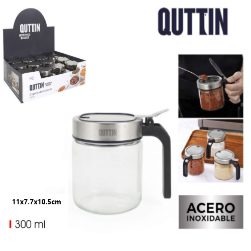 Frasco Para Especiarias Vidro Tampa Inox 11X7,7X10,5Cm 300Ml