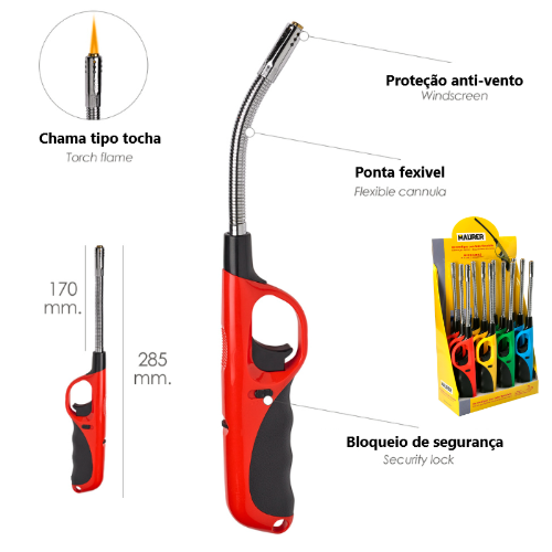 Isqueiro Recarregável Gas 282Mm Ponta Flexivel Maurer       