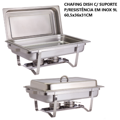 Chafing Dish C/ Suporte Resistência Inox 9L 60,5X36X31Cm    