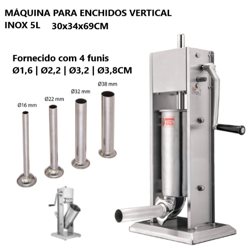 Máquina Para Enchidos Vertical 5Lts C/4 Bicos 30X34X69Cm    