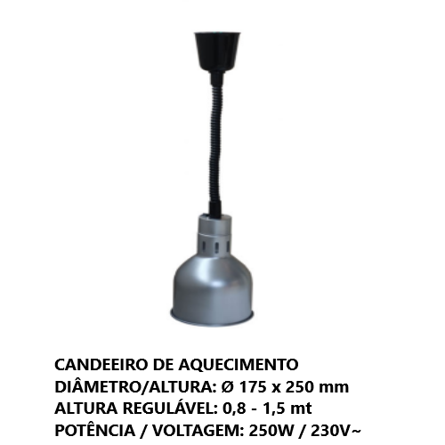 Candeeiro De Aquecimento Cinza Ø175X250Mm 250W  0,8 - 1,5Mt 
