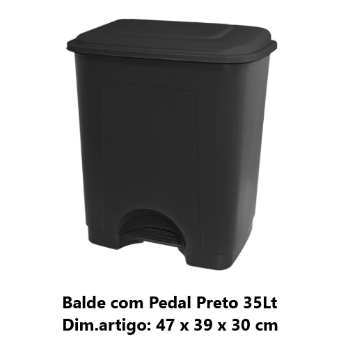 Balde Com Pedal Preto 35Lt 47 X 39 X 30 Cm                  