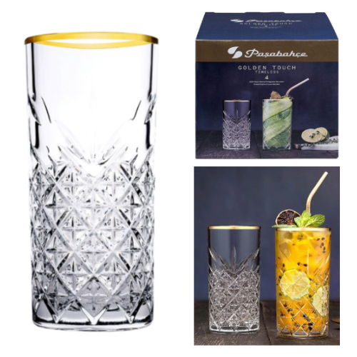 Pack 4 Timeless Gold Long Drink 45Cl Ø7,7X16Cm Pasabahce    