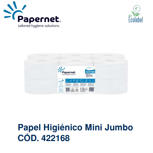 Rolo Papel Higienico Mini Jumbo 2Folhas 90Mts Pack 12       