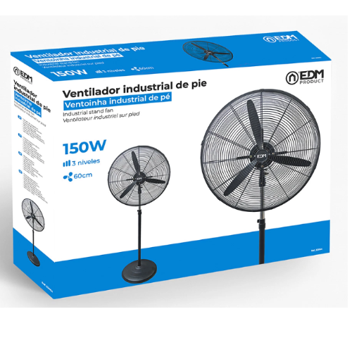 Ventoinha Industrial De Pé 150W Preto Ø60-Alt.140-165Cm Edm 