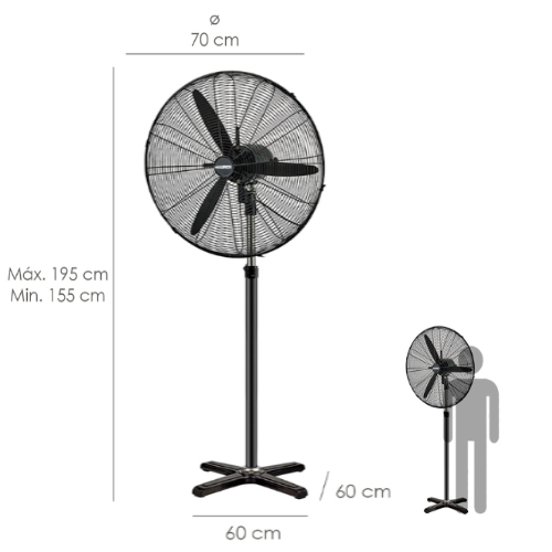 Ventilador De Pé Ø65X200Cm Preta 190W 3 Velocid.  Aft       