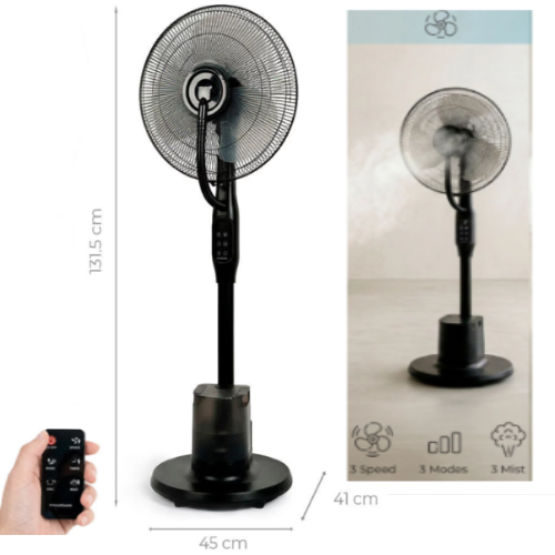 Ventilador De Pé Preto C/Nebulizador Ø45X41X131,5Cm 90W     