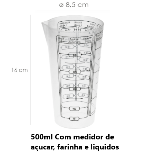 Copo Medidor Plastico 500Ml Para Açucar,Farinha E Liquidos  