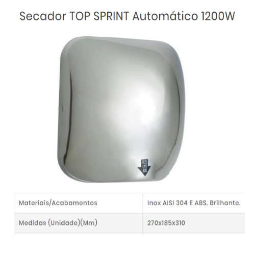 Secador Top Sprint Automático Inox Brilhante 1200W          