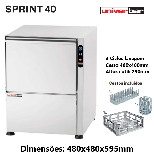 Maquina Lavar Copos Sprint-40 Cesto 40X40Cm Univerbar       