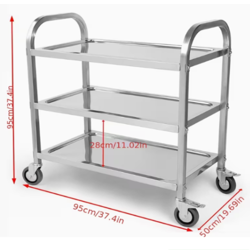 Carro Em Inox C/3 Prateleiras 4 Rodas 2 C/Travão 95X50X95Cm 