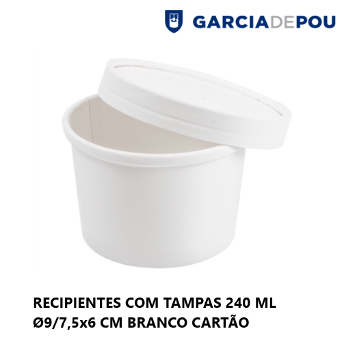 Recipiente C/Tampa 240Ml Ø9/7,5X6Cm Cartão Branco 25 Unid   