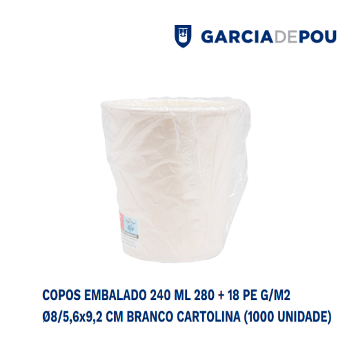 Copos Embalado 240 Ml  Ø8/5,6X9,2Cm Cx 1000 Unid            