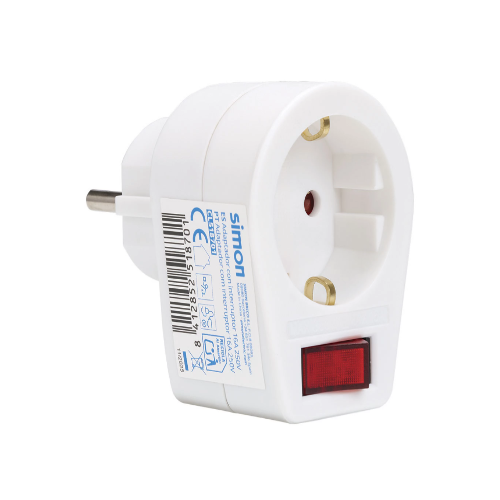 Adaptador Schuko 2P+T 16 A 250 V, Com Interruptor           