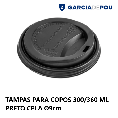 Tampa Para Copos 300/360Ml Preto Ø9Cm 50 Unid Garcia        