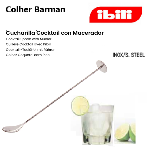 Colher De Bar  Inox  Para Cocktail Com Pilão 25Cm  Ibili    