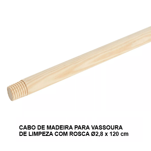 Cabo De Madeira Para Vassoura Com Rosca  Ø2,8 X 120Cm       