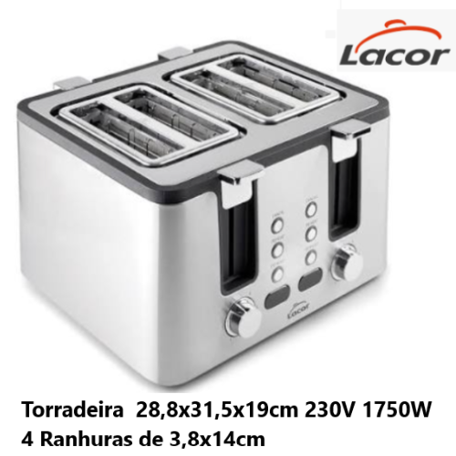 Torradeira De 4 Ranhuras Smart 1750W 28,8X31,5X19Cm Lacor   