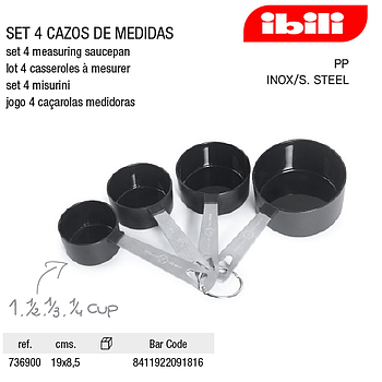 Conjunto 4 Medidas Nylon-Inox 1/4-1/6-1/2-1 Chavena Ibili   