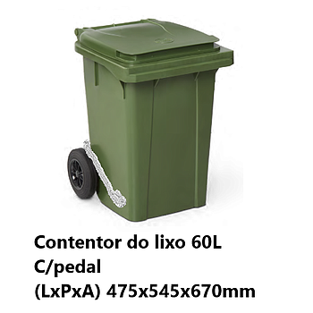 Contentor Lixo Ka 60 Lts C/Rodas E Pedal Verde Bq           