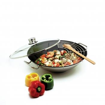 Wok C/Asas Inox C/Tampa Vidro 30Cm Todo Calor (Artame)      