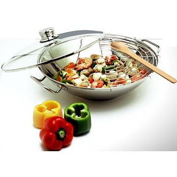 Wok C/Asas  Int-Exter. Inox C/Tampa Vidro 30Cm  Artame      