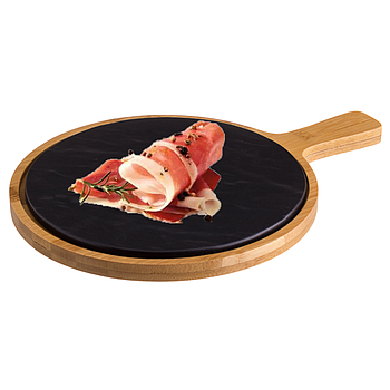 Placa Porcelana Preta C/Base Bambu 31.5X23.2X1.7Cm          